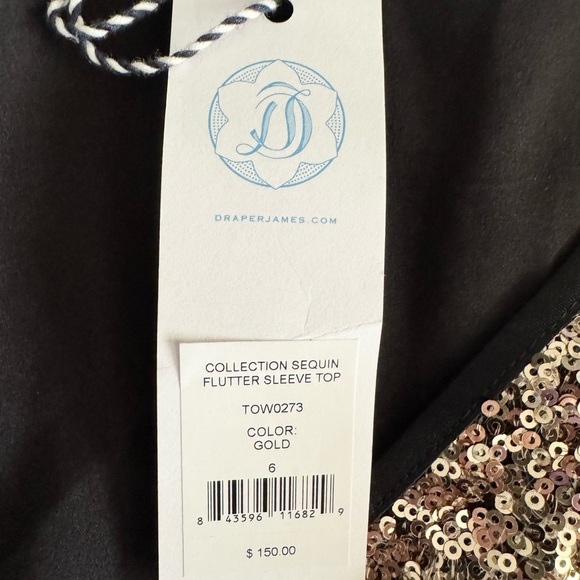 DRAPER JAMES (NWT) Women Gold Black Sequin Holiday Flutter Sleeve Blouse-Size 6 - Picture 4 of 12